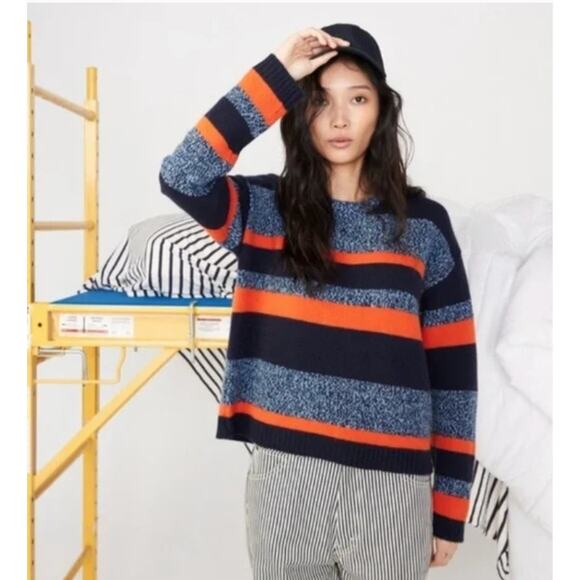 KULE Blue Orange Striped The Andre Sweater Cashmere Knit Women's Size Medium - Picture 1 of 12